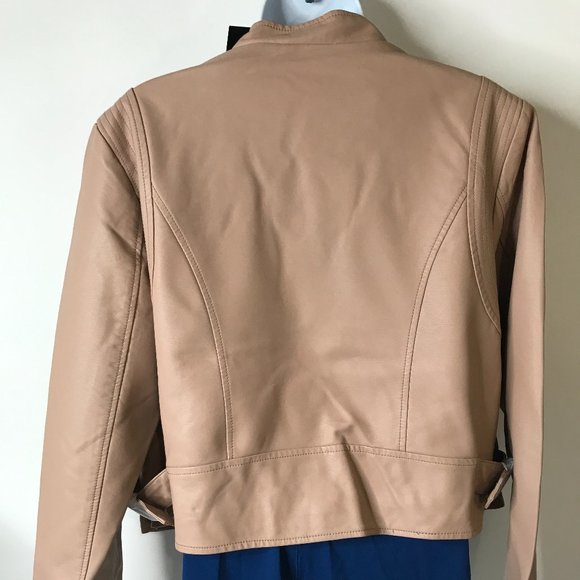 City Chic Faux Leather Crop Biker Jacket Taupe Plus Size - Picture 4 of 13